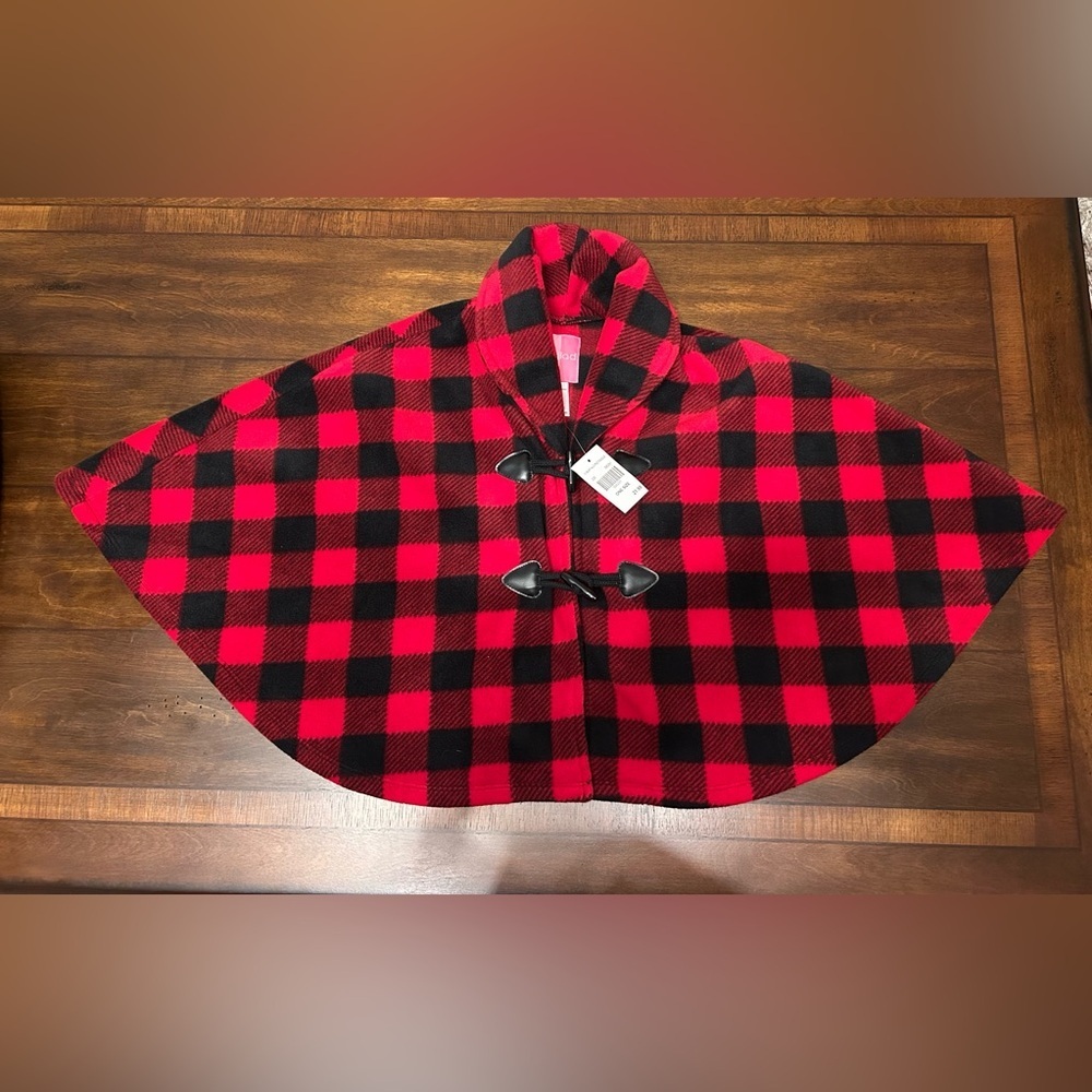 Toddler Red and Black Plaid Cape with Toggle Closures